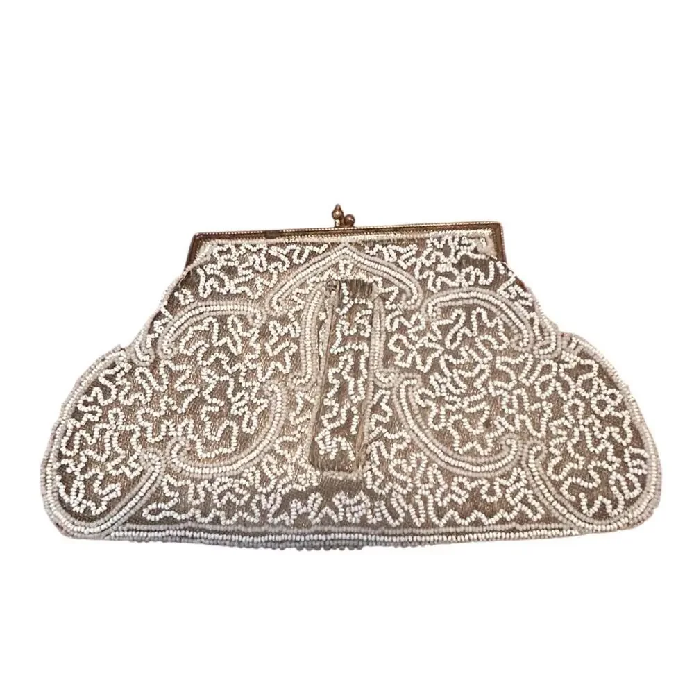 Antique French Micro Beaded Edwardian Inspired Wedding or Evening Purse